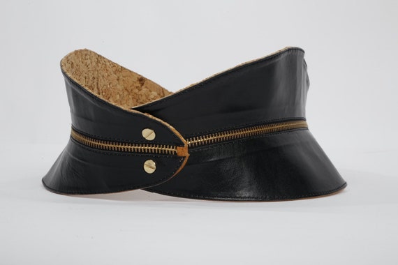 Vintage RAINA Black Beige Zipper Reversible Leathe
