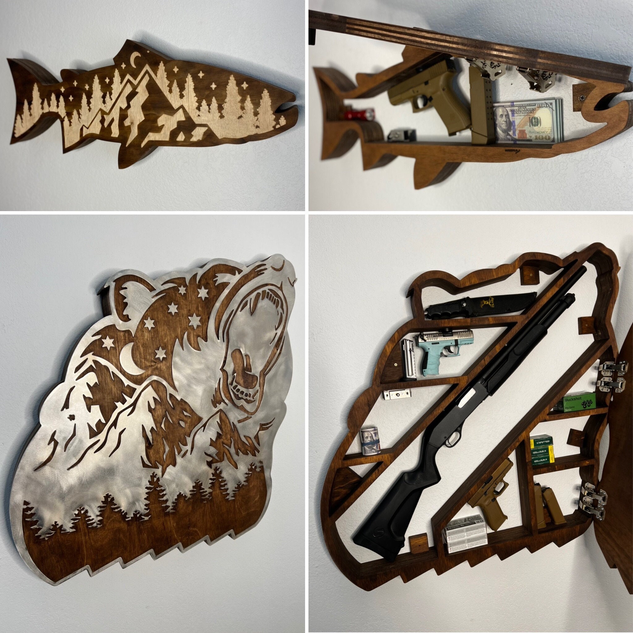Armoire drapeau TX dissimulée rustique pour arme de poing support mural