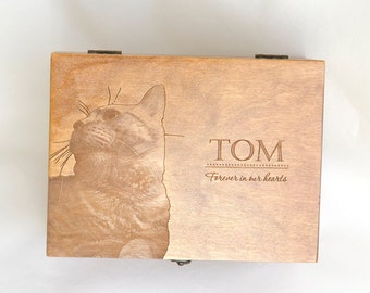 Custom Pet Urns for Dogs and Cats - Engraved Wooden Pet Memorial Box - Custom Cat photo and Name - Custom Dog  photo and Name