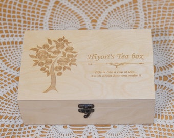 Engraved Tea Chest, Tea Caddy, Personalized Tea Storage Box, Tea Bag Organizer, Wooden Tea Box, Gifts For Her Gifts For Family Gifts For Mom