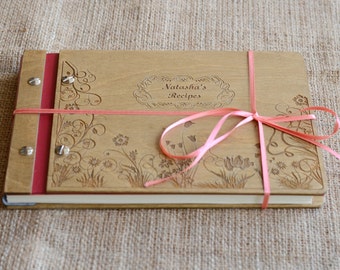 Livre de recettes personnalisé - livre de recettes en bois - livre de cuisine - nom personnalisé gravé, journal de recettes - livre de recettes vierge, cadeau de Noël pour maman