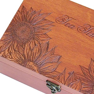 Individuelle Tee Box Gravierte Teekiste, personalisierte Tee Aufbewahrungsbox, Teebeutel Organizer, Familien Sonnenblume Geschenk, Muttertag Geschenkbox