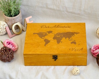 travel memory box - travel keepsake box - custom wooden box, custom engraved box, Baby memory box, Monogrammed Box