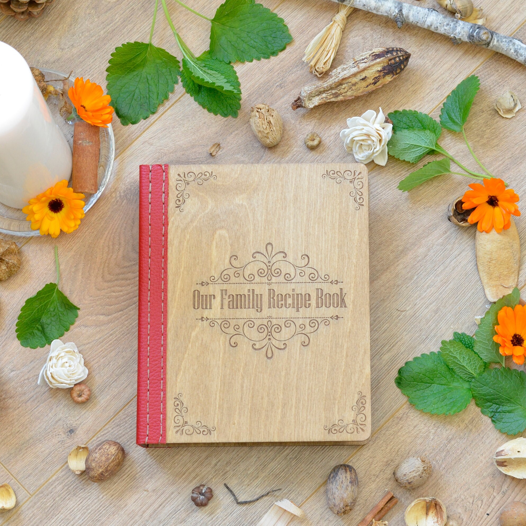 Elegant Wood-leather Recipe Book Collection Your 