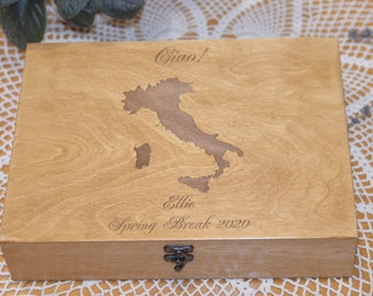 Custom wooden box Enjoy the journey Bride wood box, Map of Italy, Travel Memory Box, Valentine gift Gifts For Him & Her, travel keepsake box