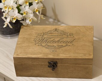 Cofre de té grabado, caja de almacenamiento de té personalizada, organizador de bolsas de té, caja de té de madera, regalos para su familia, caja de regalo del día de las madres