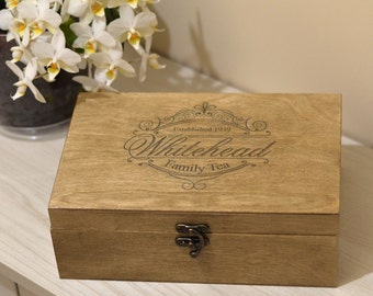 Engraved Tea Chest, Personalized Tea Storage Box, Tea Bag Organizer, Wooden Tea Box, Gifts For Her Family, Mothers day gift box
