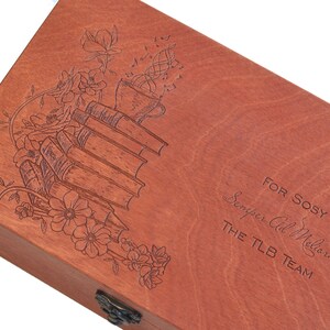 Monogrammed wooden tea box, Meditation tea time, Personalized wooden box with which to serve your favorite teas - Tea, flowers, books image 9