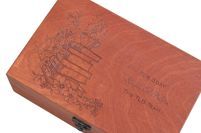 Monogrammed wooden tea box, Meditation tea time, Personalized wooden box with which to serve your favorite teas - Tea, flowers, books image 9