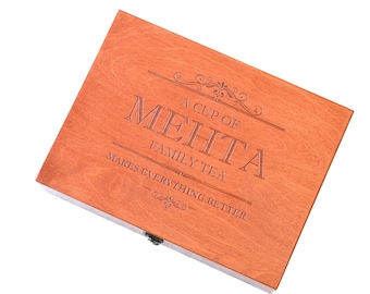 Theedoos jubileumcadeau voor familie, Enjoy Tea Time, Gepersonaliseerde houten theekist om je favoriete thee mee te serveren, kerstcadeau