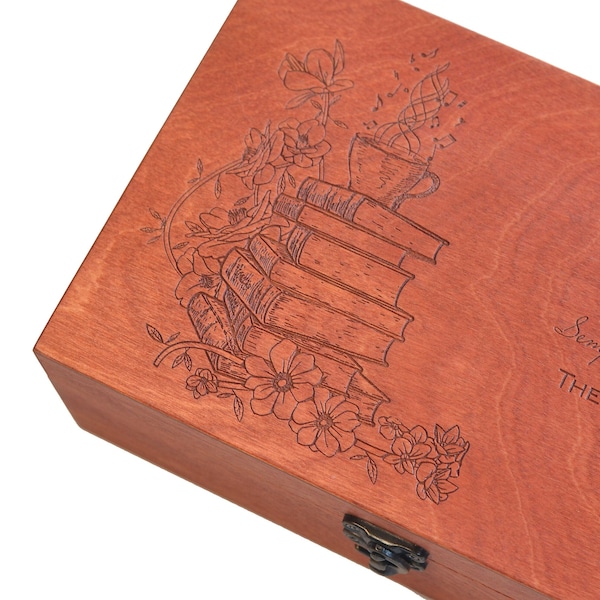 Monogrammed wooden tea box, Meditation tea time, Personalized wooden box with which to serve your favorite teas - Tea, flowers, books