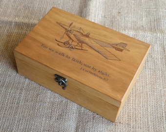 Custom Wooden Storage box, Valentine's Day gift, Personalized Engraved box, Plane Photo box, Memory box, Keepsake box, gift idea for him