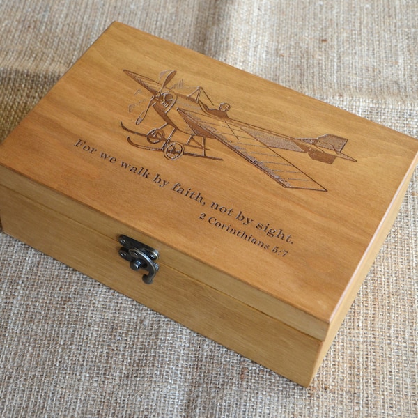 Custom Wooden Storage box, Valentine's Day gift, Personalized Engraved box, Plane Photo box, Memory box, Keepsake box, gift idea for him