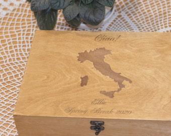 Custom wooden box Enjoy the journey Bride wood box, Map of Italy, Travel Memory Box, Valentine gift Gifts For Him & Her, travel keepsake box