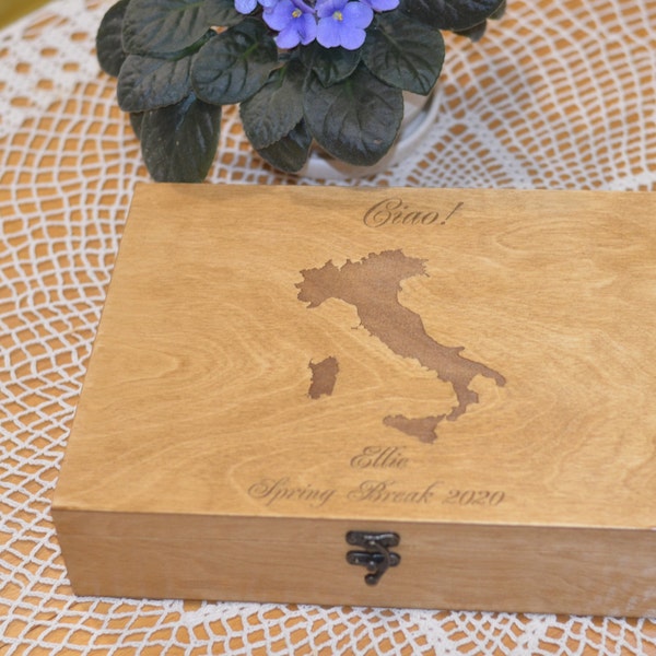 Custom wooden box Enjoy the journey Bride wood box, Map of Italy, Travel Memory Box, Valentine gift Gifts For Him & Her, travel keepsake box