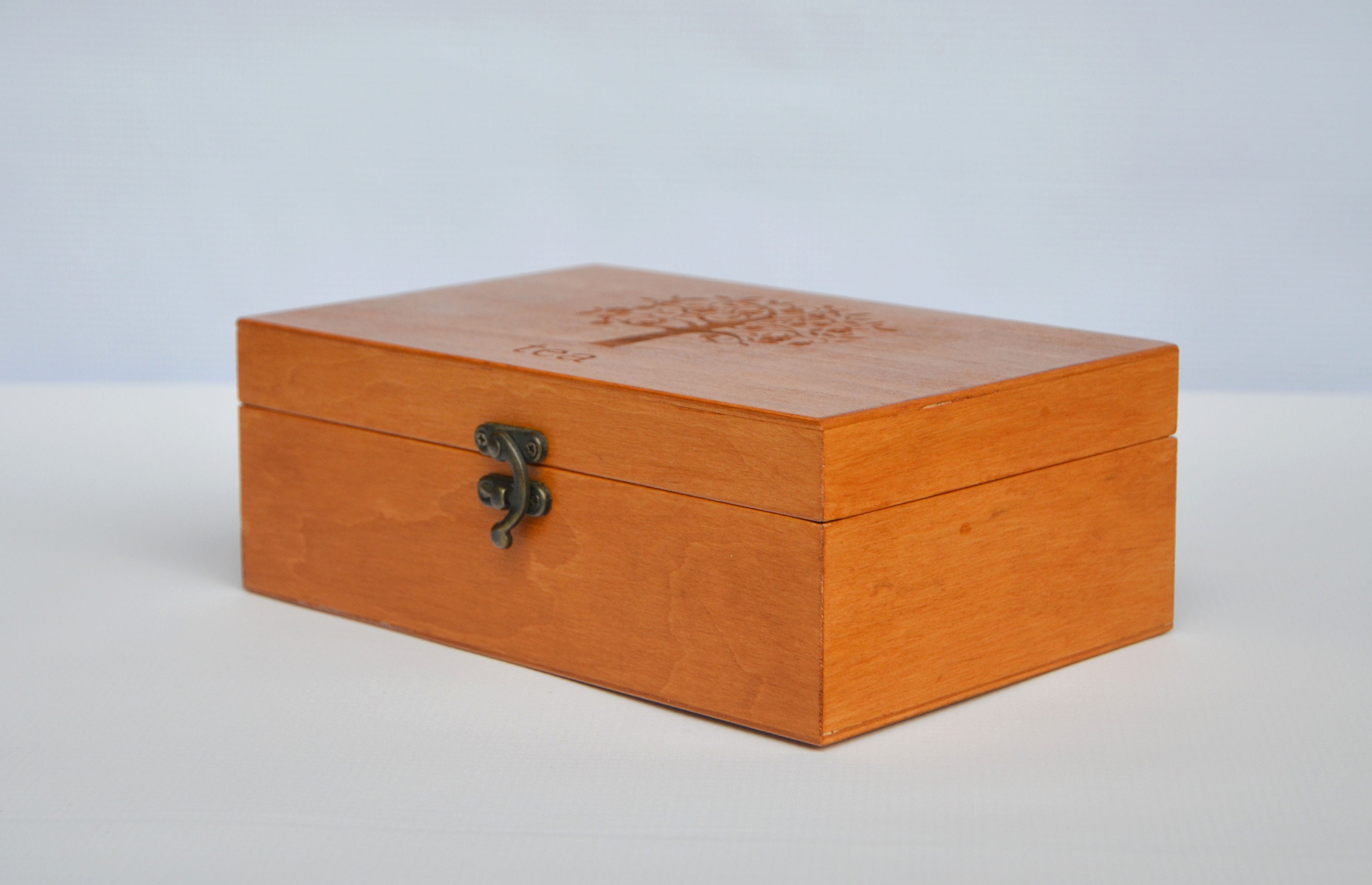 Custom WOOD Box With Tree of Life Blooming Flowers. Tea Box Etsy
