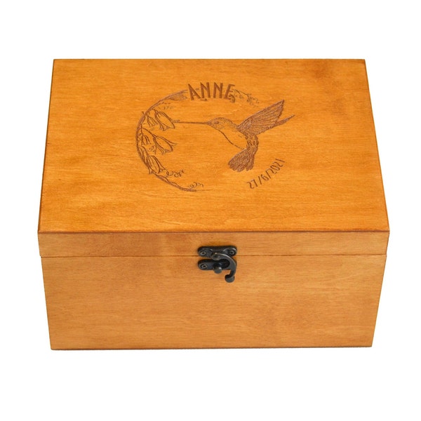 Wood Box, Mothers day gift box, Wedding keepsake box Hummingbirds, Custom engraved memory wooden box