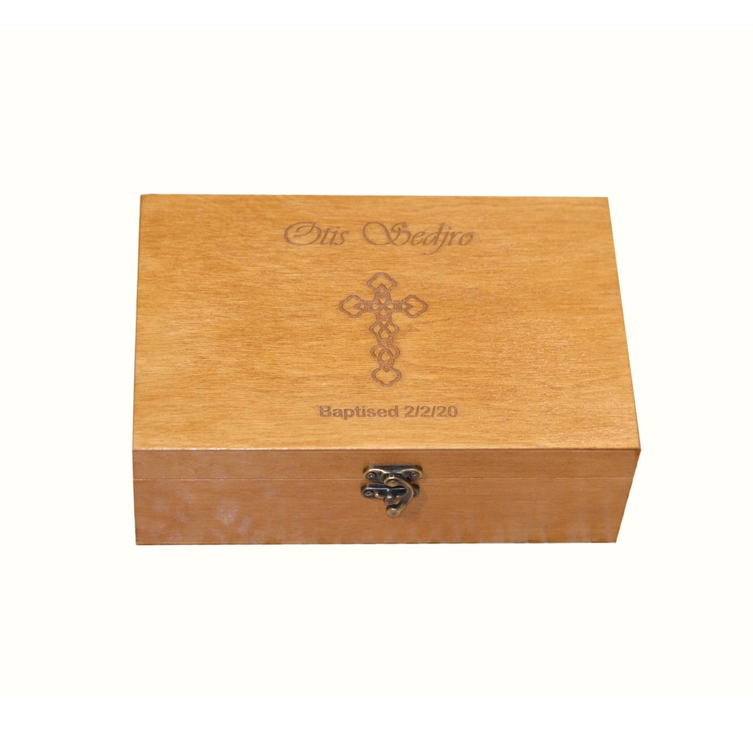 Personalized Wooden Memory Box With Engraved Cross Keepsake Storage for