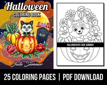 Coloring Pages: Halloween Adult Coloring Book by Jade Summer | 25 Digital Coloring Pages (Printable, PDF Download)