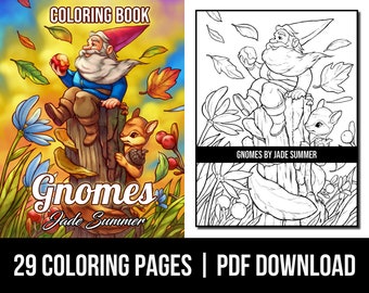 Fantasy Coloring Pages: Gnomes Adult Coloring Book by Jade Summer | 29 Digital Coloring Pages (Printable, PDF Download)