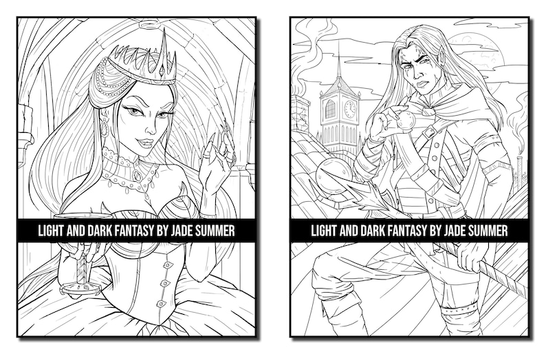 Fantasy Coloring Pages Light and Dark Fantasy Adult Coloring Etsy