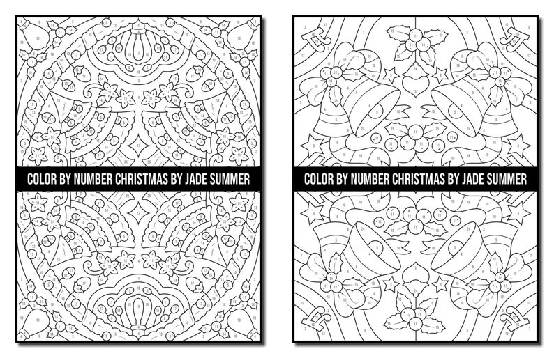 Color by Number Coloring Pages: Christmas Adult Coloring Book by Jade Summer 50 Digital Coloring Pages Printable, PDF Download image 2