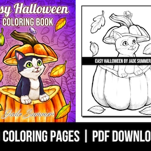 Coloring Pages: Easy Halloween Adult Coloring Book by Jade Summer | 50 Digital Coloring Pages (Printable, PDF Download)