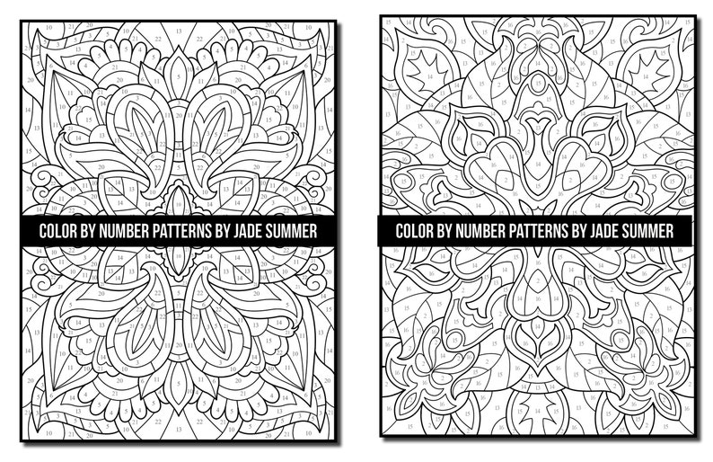 Color by Number Coloring Pages: Patterns Adult Coloring Book by Jade Summer 50 Digital Coloring Pages Printable, PDF Download image 5