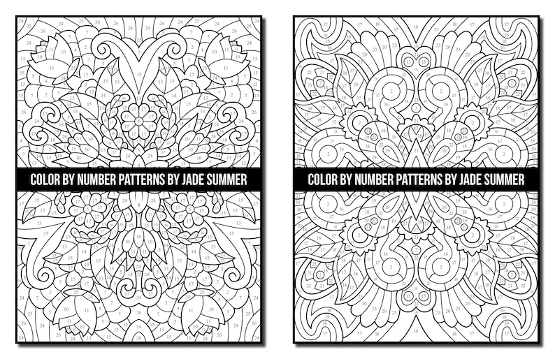 Color by Number Coloring Pages: Patterns Adult Coloring Book by Jade Summer 50 Digital Coloring Pages Printable, PDF Download image 9