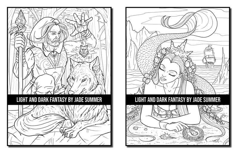 Fantasy Coloring Pages Light and Dark Fantasy Adult Coloring Etsy