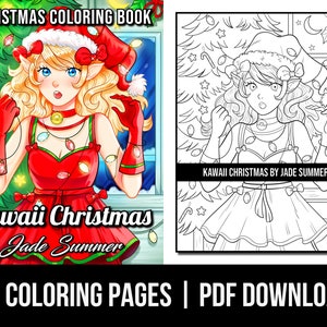 Coloring Pages: Kawaii Christmas Adult Coloring Book by Jade Summer | 25 Digital Coloring Pages (Printable, PDF Download)