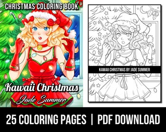Coloring Pages: Kawaii Christmas Adult Coloring Book by Jade Summer | 25 Digital Coloring Pages (Printable, PDF Download)
