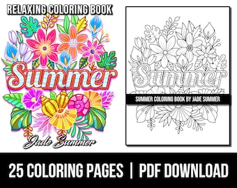 Coloring Pages: Summer Adult Coloring Book by Jade Summer | 25 Digital Coloring Pages (Printable, PDF Download)