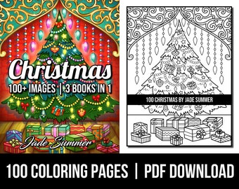 Coloring Pages: 100 Christmas Adult Coloring Book by Jade Summer | 100 Digital Coloring Pages (Printable, PDF Download)