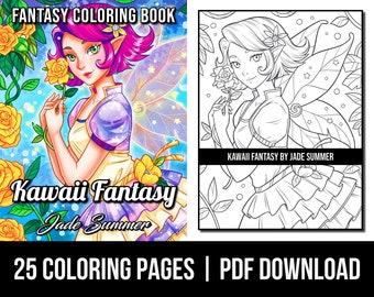 Cute Coloring Pages: Kawaii Fantasy Adult Coloring Book by Jade Summer | 25 Digital Coloring Pages (Printable, PDF Download)