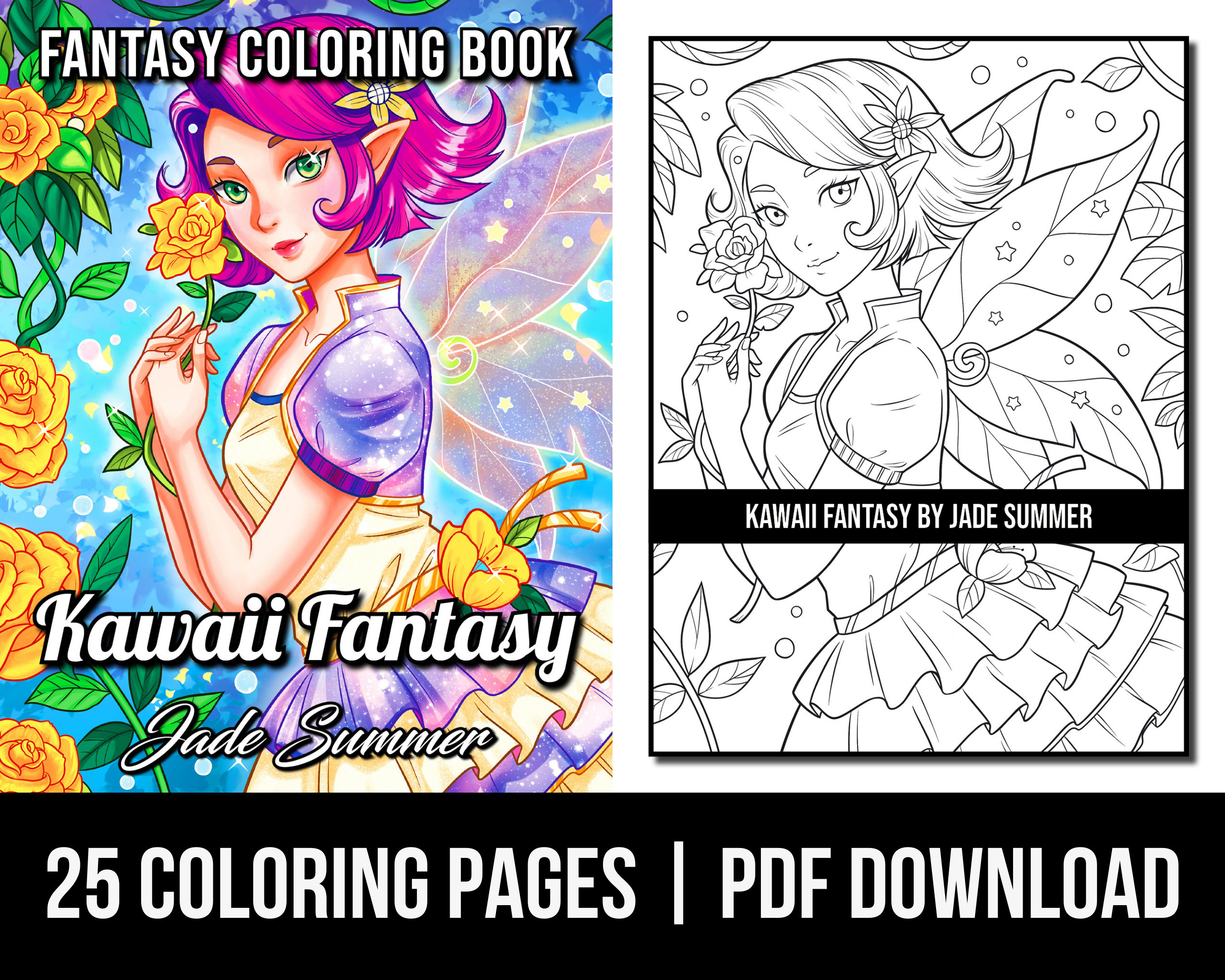 Cute Coloring Pages: Kawaii Fantasy Adult Coloring Book by - Etsy