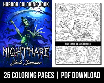 Coloring Pages: Nightmare Adult Coloring Book by Jade Summer | 25 Digital Coloring Pages (Printable, PDF Download)