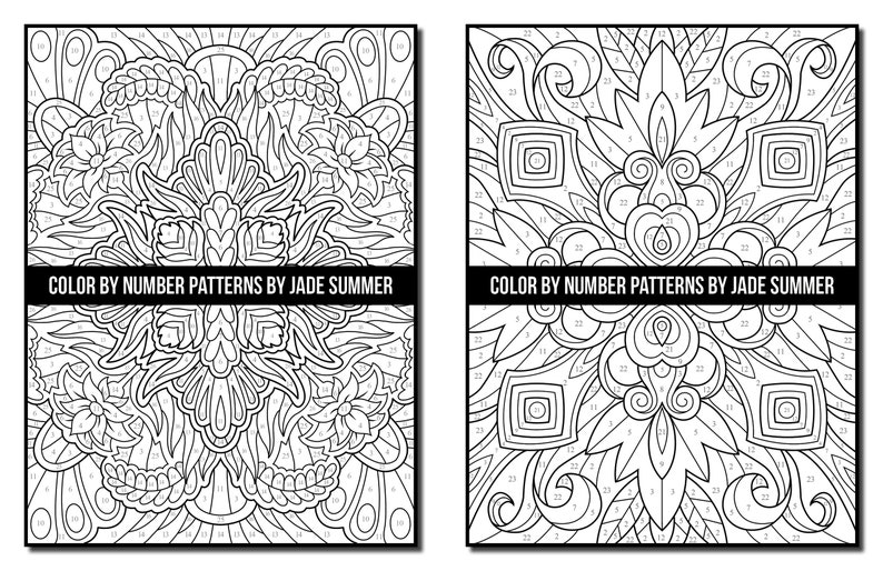 Color by Number Coloring Pages: Patterns Adult Coloring Book by Jade Summer 50 Digital Coloring Pages Printable, PDF Download image 8