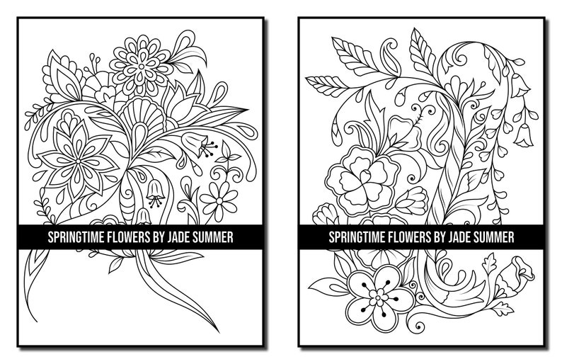 Flower Coloring Pages: Springtime Flowers Adult Coloring Book by Jade Summer 50 Digital Coloring Pages Printable, PDF Download image 5