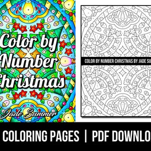 Color by Number Coloring Pages: Christmas Adult Coloring Book by Jade Summer 50 Digital Coloring Pages Printable, PDF Download image 1