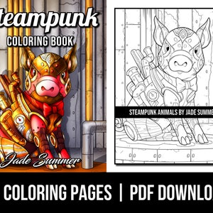 Animal Coloring Pages: Steampunk Animals Adult Coloring Book by Jade Summer | 25 Digital Coloring Pages (Printable, PDF Download)