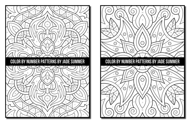 Color by Number Coloring Pages: Patterns Adult Coloring Book by Jade Summer 50 Digital Coloring Pages Printable, PDF Download image 2