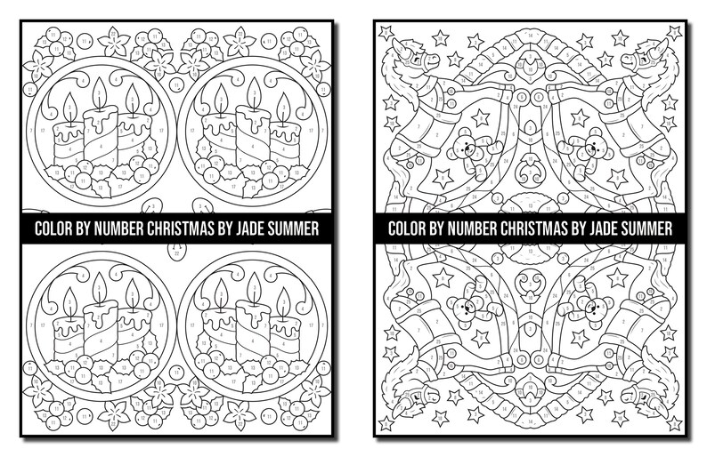 Color by Number Coloring Pages: Christmas Adult Coloring Book by Jade Summer 50 Digital Coloring Pages Printable, PDF Download image 9