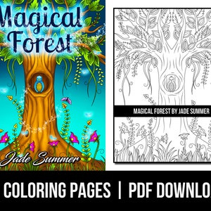 Fantasy Coloring Pages: Magical Forest Adult Coloring Book by Jade Summer | 25 Digital Coloring Pages (Printable, PDF Download)