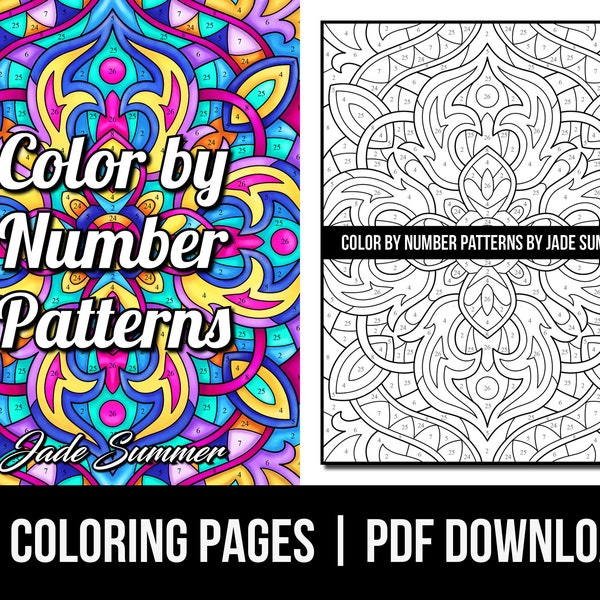 Coloriages couleur par numéros : Motifs, livre de coloriage pour adultes Jade Summer | 50 pages à colorier numériques (imprimables, téléchargement PDF)