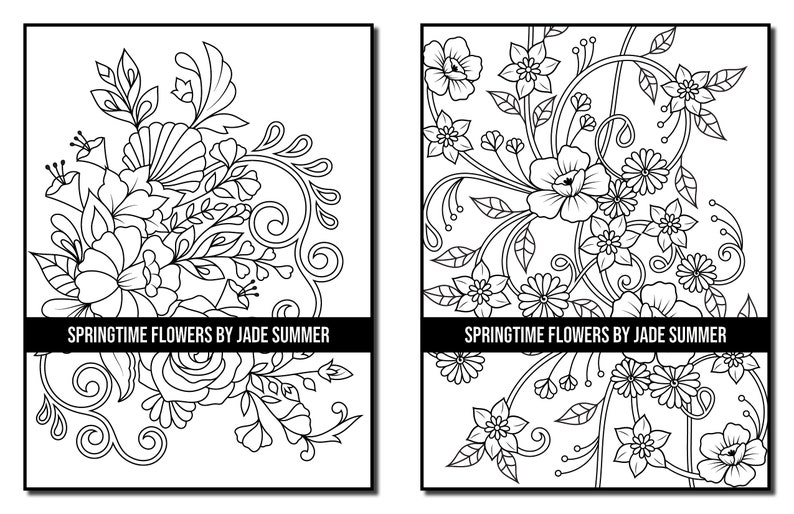 Flower Coloring Pages: Springtime Flowers Adult Coloring Book by Jade Summer 50 Digital Coloring Pages Printable, PDF Download image 8