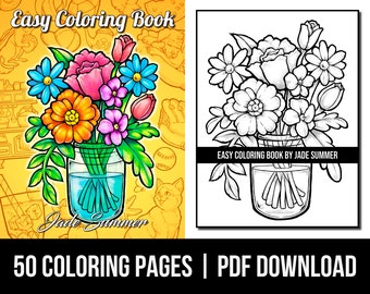 Easy Coloring Pages: Easy Adult Coloring Book by Jade Summer | 50 Digital Coloring Pages (Printable, PDF Download)