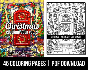 Coloring Pages: Christmas Coloring Book  3 | Adult Coloring Book by Jade Summer |  45 Digital Coloring Pages Printable PDF Download