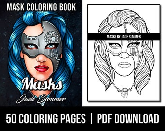 Halloween Coloring Pages: Masks Adult Coloring Book by Jade Summer | 50 Digital Coloring Pages (Printable, PDF Download)