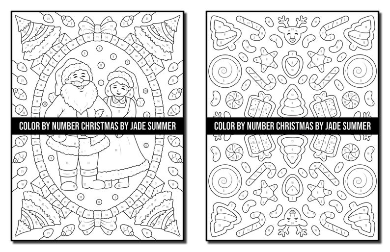 Color by Number Coloring Pages: Christmas Adult Coloring Book by Jade Summer 50 Digital Coloring Pages Printable, PDF Download image 8